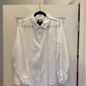 Tahari Women's White Linen Button Down Shirt